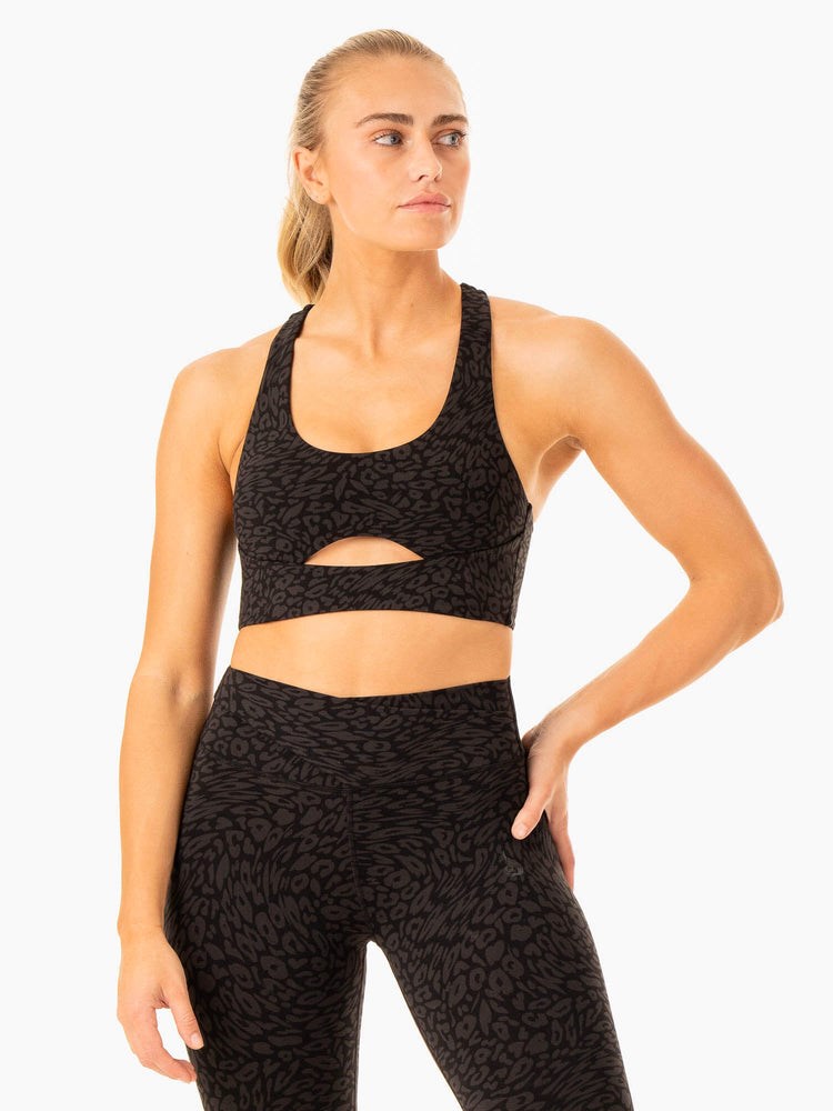 Ryderwear Rotation Sports Bra Svarta Leopard | VTL-496201