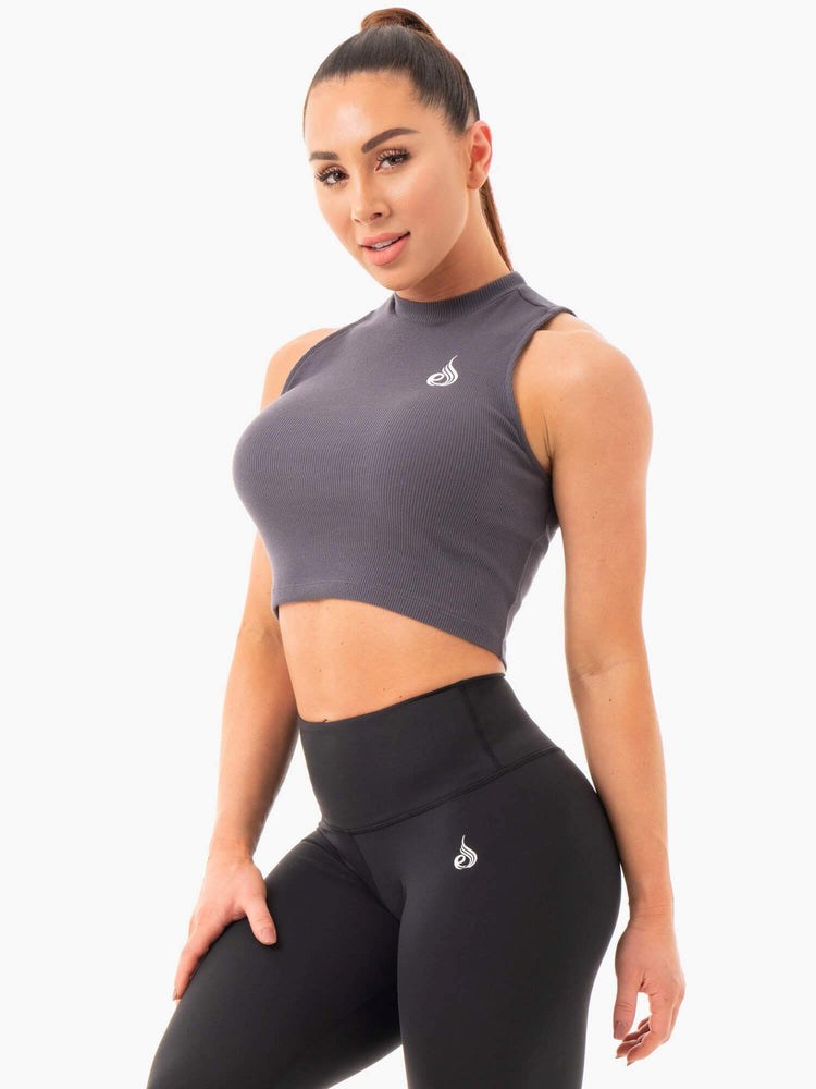 Ryderwear Räfflad Crop Tank Charcoal | KRE-594607