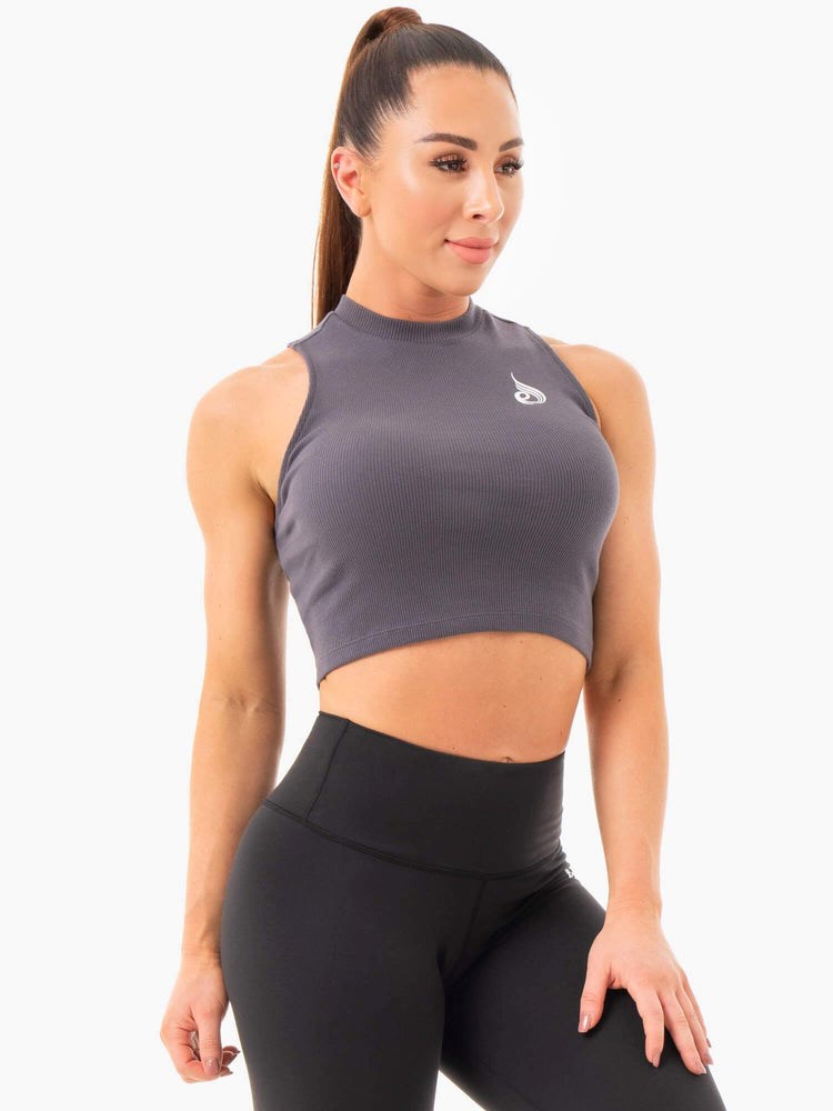 Ryderwear Räfflad Crop Tank Charcoal | KRE-594607