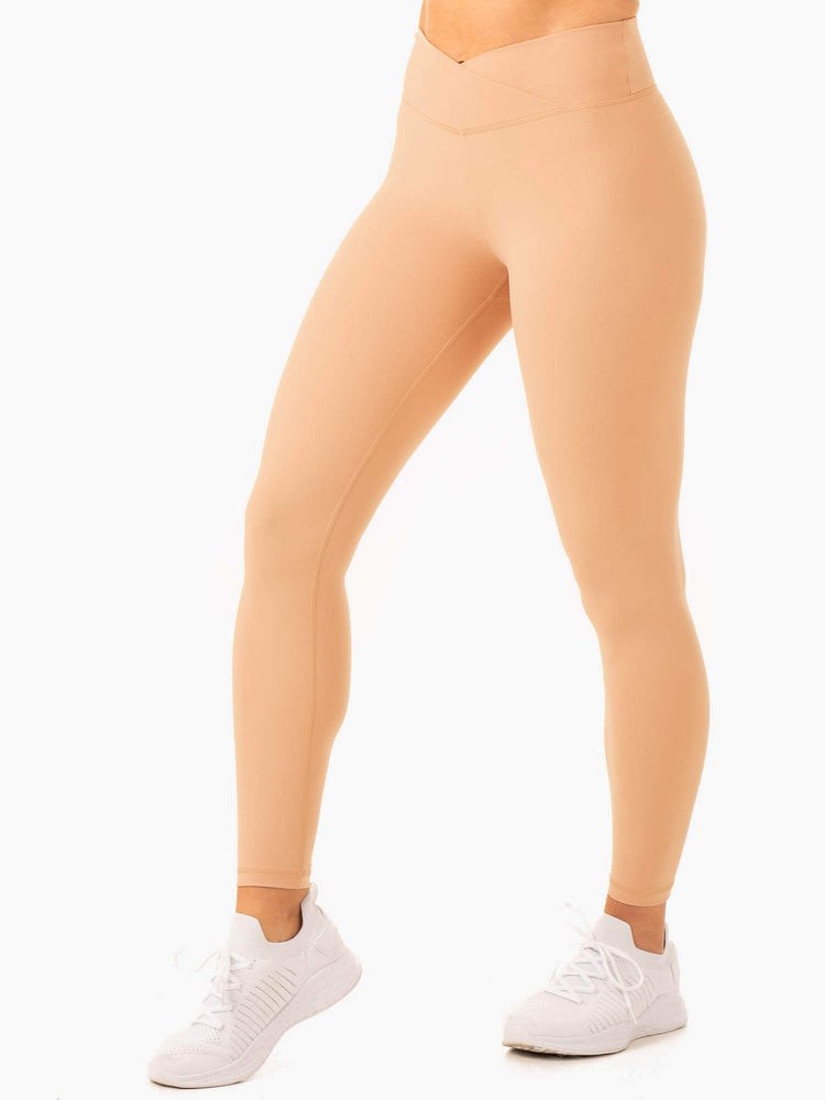 Ryderwear Serene Cross Over Scrunch Leggings Tan | KCH-421760