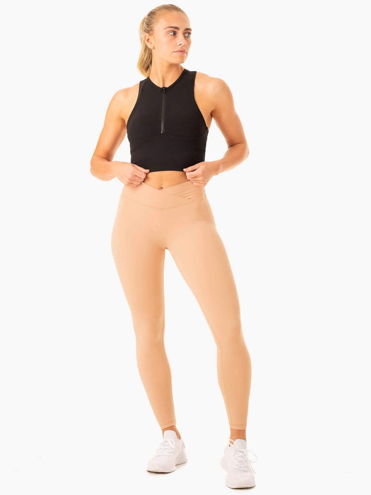 Ryderwear Serene Cross Over Scrunch Leggings Tan | KCH-421760