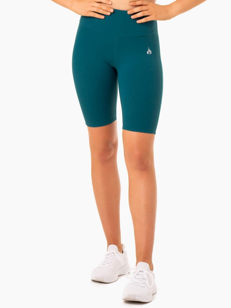 Ryderwear Staples Scrunch Bum Bike Shorts Emerald | DLE-863209