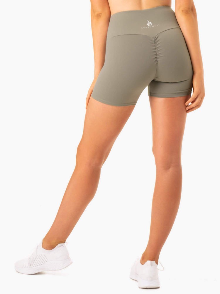 Ryderwear Staples Scrunch Bum Mid Length Shorts Khaki | RAI-758231