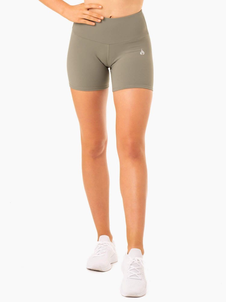 Ryderwear Staples Scrunch Bum Mid Length Shorts Khaki | RAI-758231