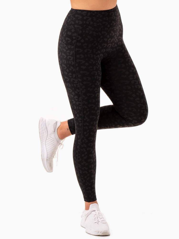 Ryderwear Ultra High Waisted Full Length Leggings Svarta Leopard | GLM-304852