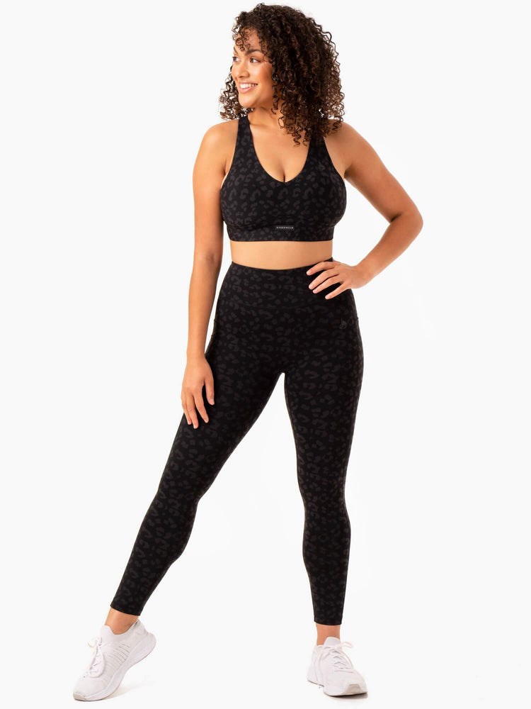 Ryderwear Ultra High Waisted Full Length Leggings Svarta Leopard | GLM-304852