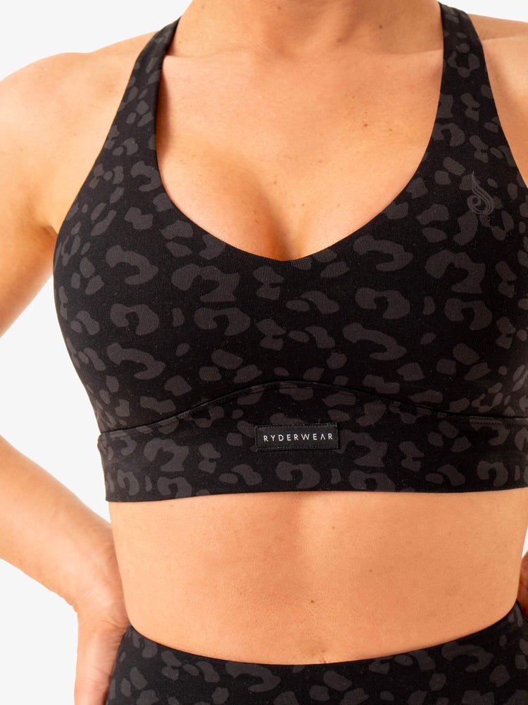 Ryderwear Ultra V-Neck Sports Bra Svarta Leopard | EKX-641925