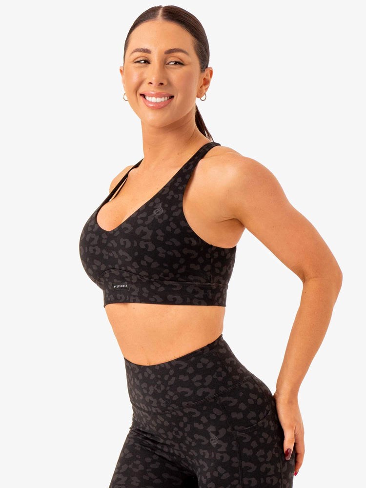 Ryderwear Ultra V-Neck Sports Bra Svarta Leopard | EKX-641925