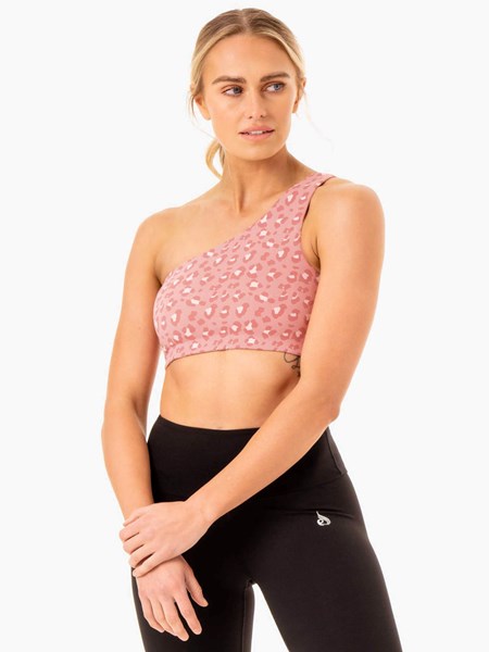 Ryderwear Adapt One Shoulder Sports Bra Rosa Leopard | MFN-524791