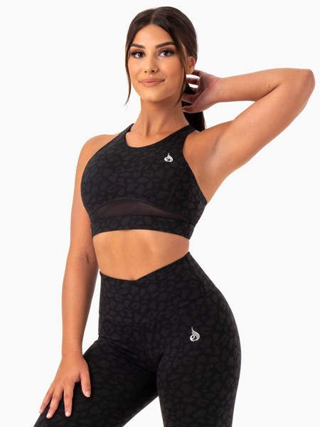 Ryderwear Amazon Mesh Sports Bra Svarta Leopard | TEW-734180