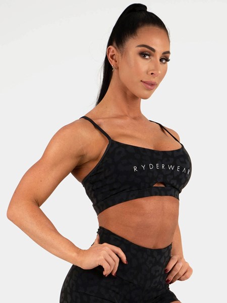 Ryderwear Animal Sports Bra Leopard Svarta | KMS-376845