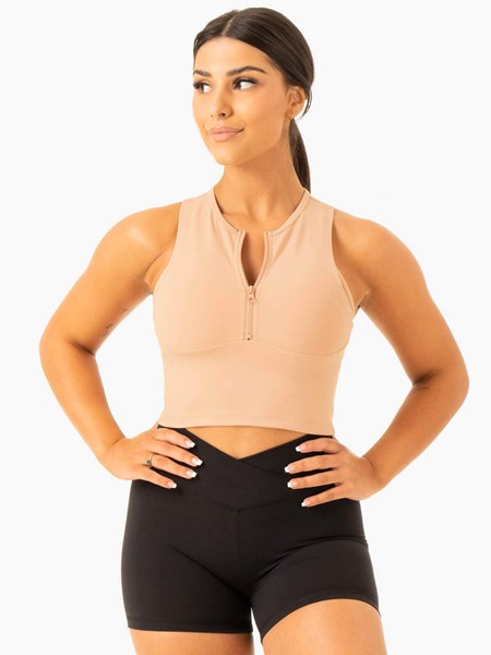 Ryderwear Embody Zip Up Crop Tan | WPG-326851