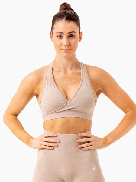 Ryderwear Essential Seamless Cross Over Sports Bra Sand Marl | MOB-815267