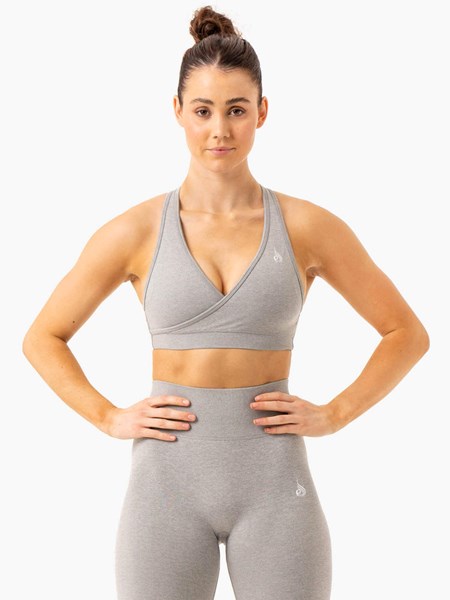 Ryderwear Essential Seamless Cross Over Sports Bra Ljusgrå | NCX-069375