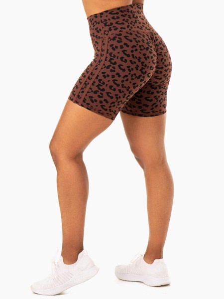 Ryderwear Evolution High Waisted Scrunch Shorts Choklad Leopard | XMJ-263407