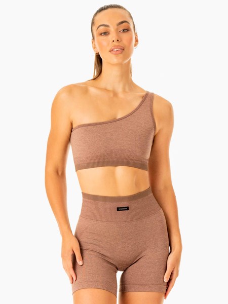 Ryderwear Excel Seamless One Shoulder Sports Bra Mocha Marl | EYR-590642