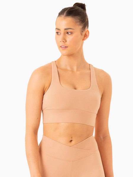 Ryderwear Flow Square Neck Sports Bra Tan | JGN-159627