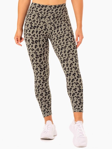 Ryderwear Hybrid Full Length Leggings Khaki Leopard | FQC-674150