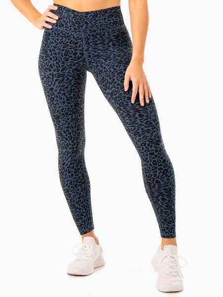 Ryderwear Rotation High Waisted Scrunch Leggings Marinblå Leopard | YZW-291736