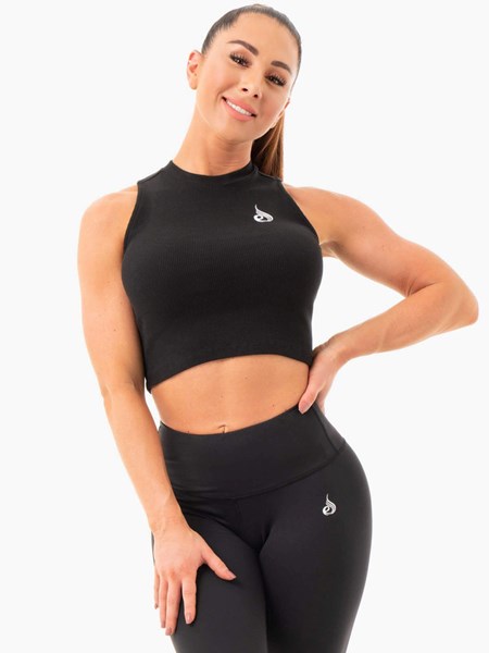 Ryderwear Räfflad Crop Tank Svarta | ZSA-297835