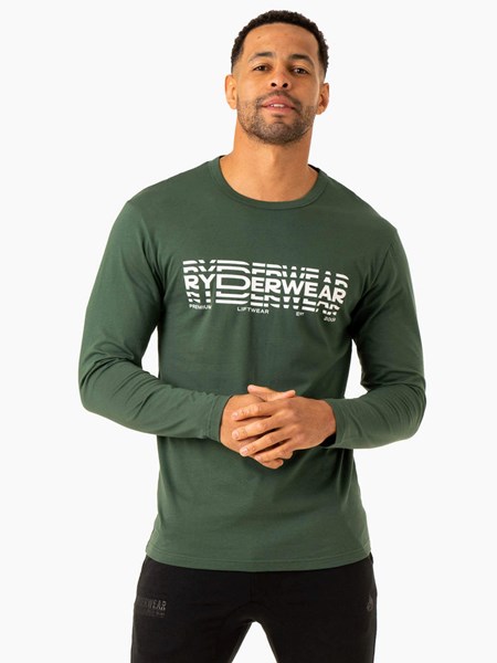 Ryderwear Tryck Long Sleeve T-Shirt Mörkgröna | KPI-836259