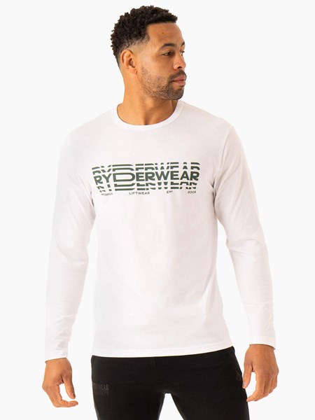 Ryderwear Tryck Long Sleeve T-Shirt Vita | RGV-952703